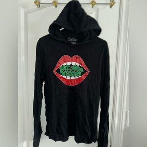 Vegetaryn Long Sleeved Hooded "Eat Your Veggies" Tee Women's Size Medium